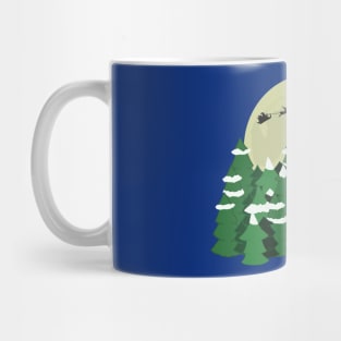 Santa Sleigh Over Rustic Christmas Trees and Full Moon 2 Mug